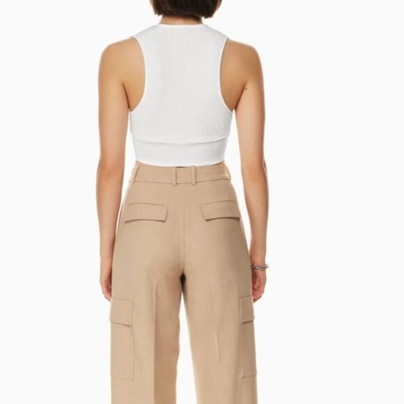 Aritzia Babaton Scult Knit Deep V White Sleeveless Fitted Crop Tank Top - Picture 3 of 14